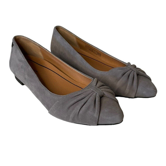 Vionic Gramercy Ballet Flat Size 7 Pointed Gray Suede Bow Slip On Shoes - Picture 1 of 7
